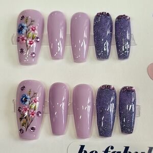 Glossy Purple Floral Press-On Nails